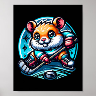 Póster Jugador de Hockey de Hámster Adorable Divirtiéndos