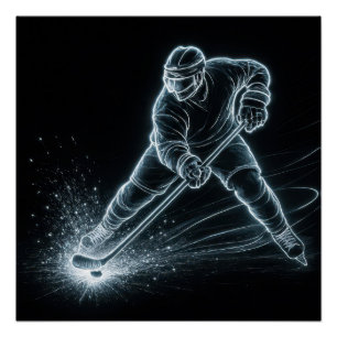 Póster Jugador de Hockey de Neón en Hielo