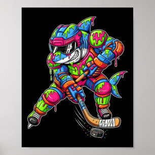 Póster Jugador de hockey de tiburón colorido con helado g