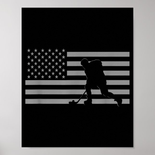 Póster Jugador de hockey - Hockey con bandera estadounide (Frente)
