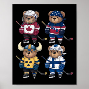 Póster Jugador de Hockey Oso Cara a Cara de las Cuatro Na