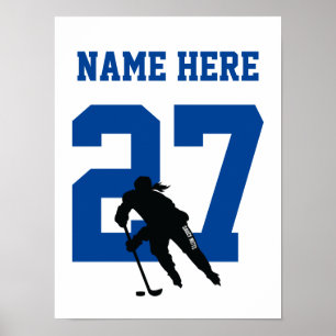 Póster Jugador de hockey personalizado femenino número az
