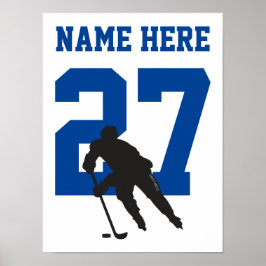 Póster Jugador de hockey personalizado número azul