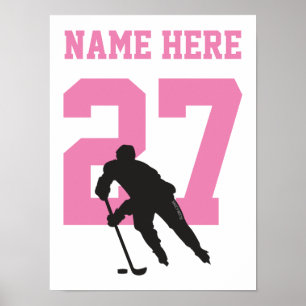 Póster Jugador de hockey personalizado número Chicas rosa