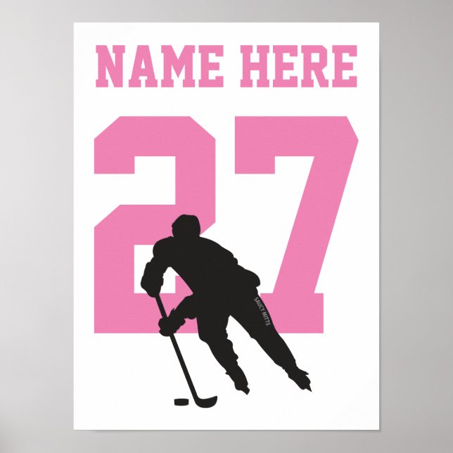 Póster Jugador de hockey personalizado número Chicas rosa (Frente)