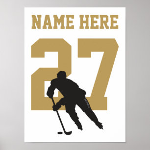 Póster Jugador de hockey personalizado número negro y dor