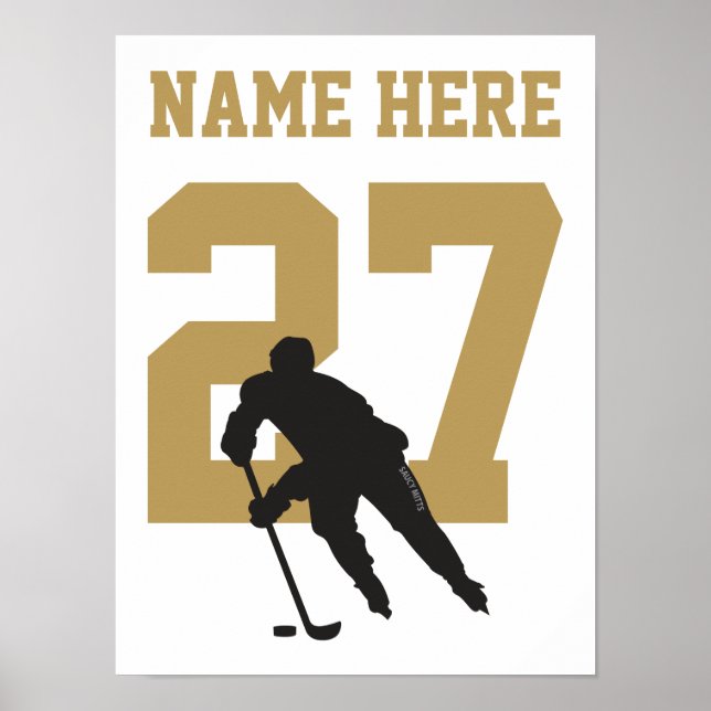 Póster Jugador de hockey personalizado número negro y dor (Frente)