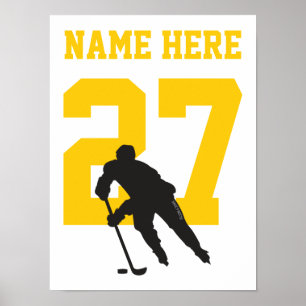 Póster Jugador de Hockey Personalizado Número Negro y Oro