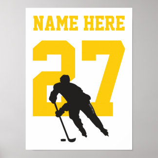 Póster Jugador de Hockey Personalizado Número Negro y Oro