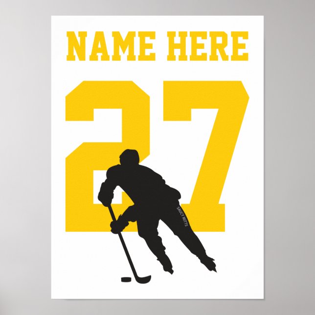 Póster Jugador de Hockey Personalizado Número Negro y Oro (Frente)