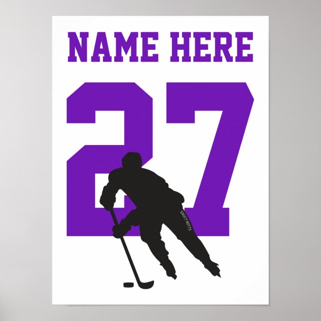 Póster Jugador de hockey personalizado número púrpura (Frente)