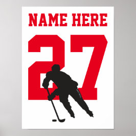 Póster Jugador de hockey personalizado número rojo