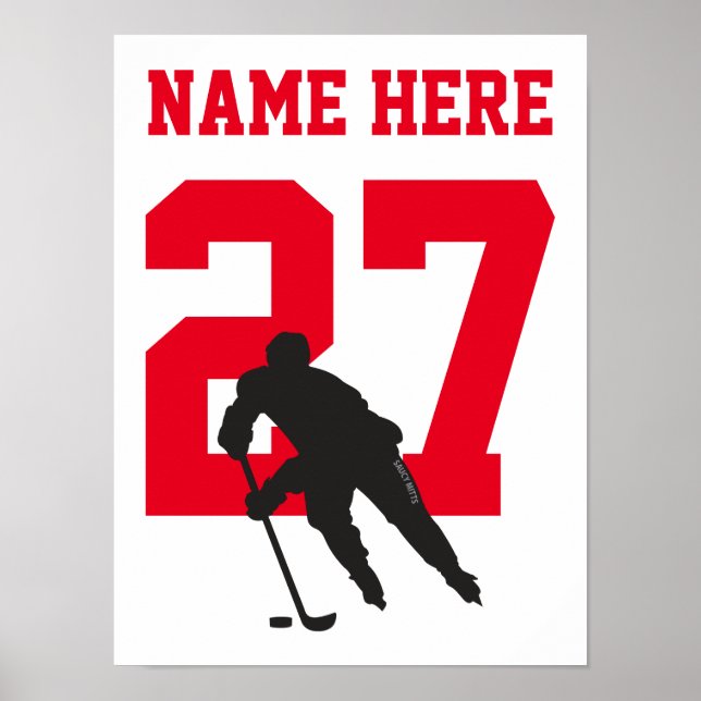 Póster Jugador de hockey personalizado número rojo (Frente)