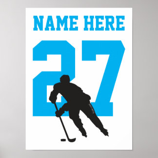 Póster Jugador de hockey personalizado número turquesa az