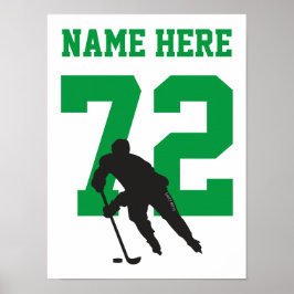 Póster Jugador de Hockey Personalizado Número Verde