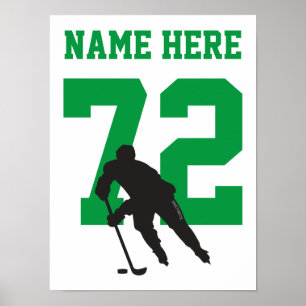Póster Jugador de Hockey Personalizado Número Verde