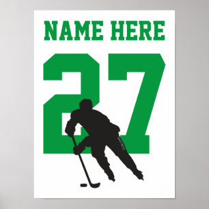 Póster Jugador de Hockey Personalizado Número Verde
