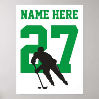 Póster Jugador de Hockey Personalizado Número Verde