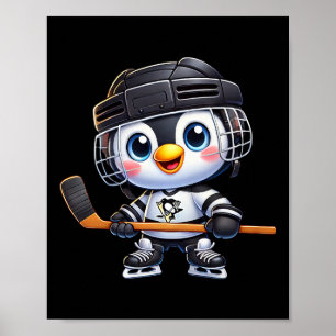 Póster Jugador de Hockey Pingüino de Dibujos Animados Hoc