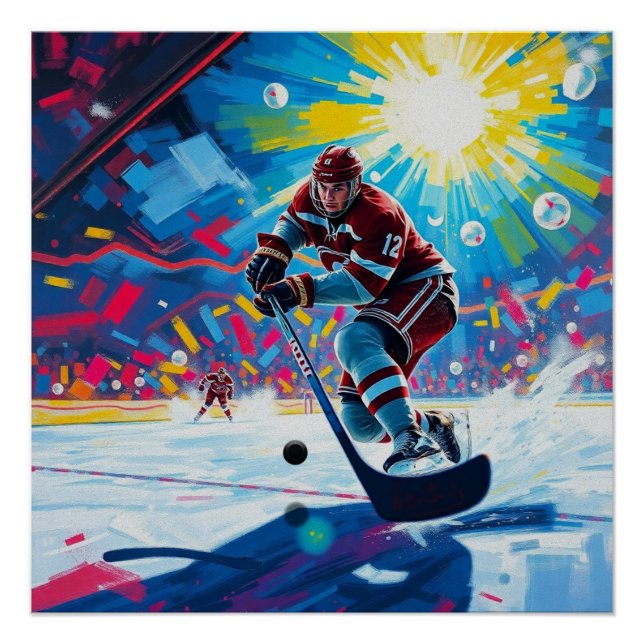 Póster Jugador de hockey sobre gol (Anverso)