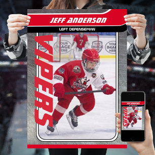 Póster Jugador de Hockey sobre Hielo en Metal Rojo Person