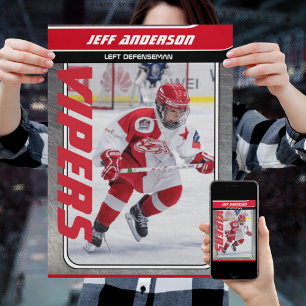 Póster Jugador de Hockey sobre Hielo en Metal Rojo Person