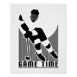 Póster Jugador de Hockey Tiempo de Juego Negro Blanco Acc