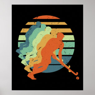Póster Jugador de juego de hockey de campo retro, deporte