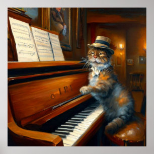 Póster Jugador de piano de gato
