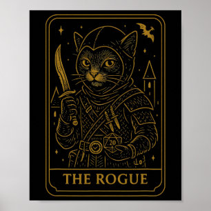 Póster Jugador de Rpg Rogue D20 Dados Nerdy Geek Gato Hom
