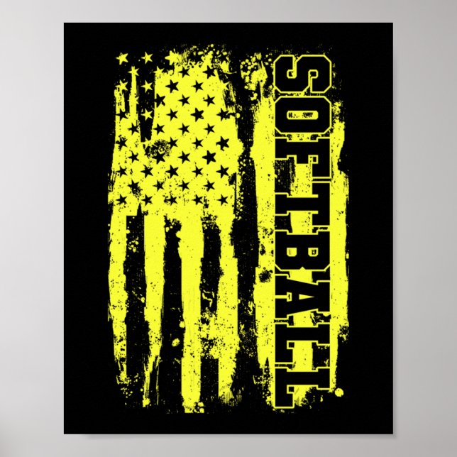 Póster Jugador de Softbol Bandera Americana (Frente)