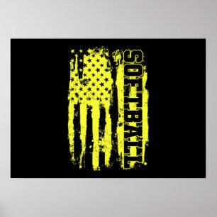 Póster Jugador de Softbol Bandera Americana