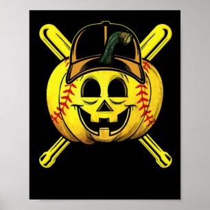 Póster Jugador de Softbol Triste Calabaza disfraz Hallowe