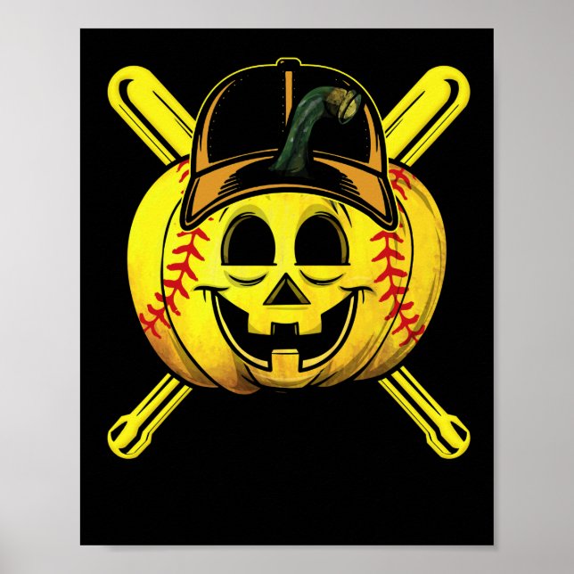 Póster Jugador de Softbol Triste Calabaza disfraz Hallowe (Frente)