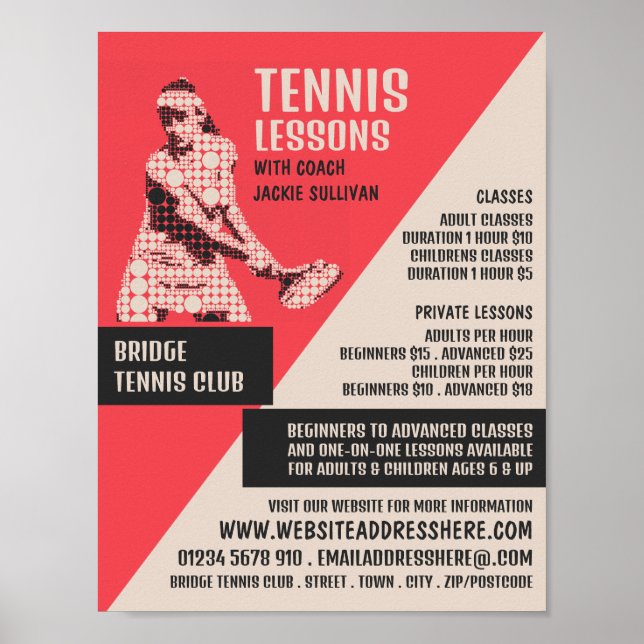 Póster Jugador de tenis pictograma, clases de tenis (Frente)