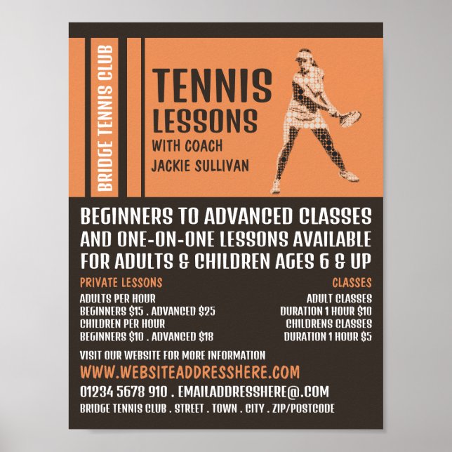 Póster Jugador de tenis profesional, anuncio de clases/cl (Frente)