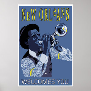 Póster Jugador de trompeta retro del jazz de New Orleans