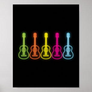 Póster Jugador de Ukulele del arco iris fluorescente retr