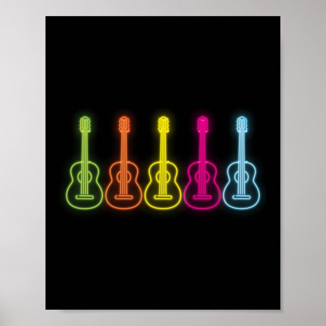 Póster Jugador de Ukulele del arco iris fluorescente retr (Frente)