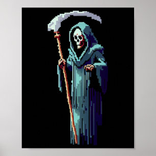 Póster Jugador De Videojuego De Pixel De 8 Bits Grim Reap