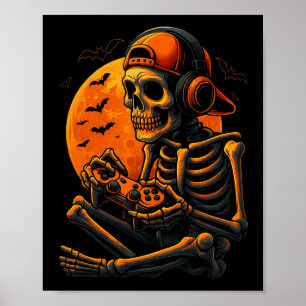 Póster Jugador de videojuegos aterrador de Halloween esqu