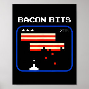 Póster Jugador de videojuegos de 8 bits Bacon Nerd Retro 