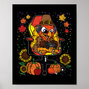 Póster Jugador de videojuegos del Día de Acción de Gracia