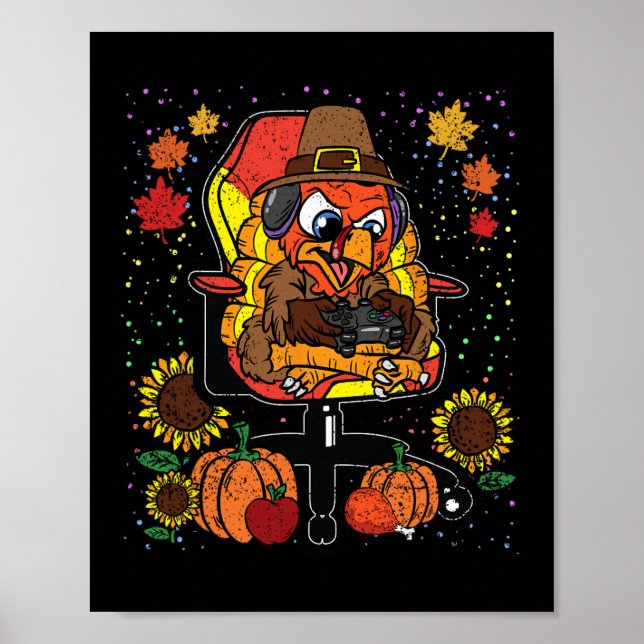 Póster Jugador de videojuegos del Día de Acción de Gracia (Frente)