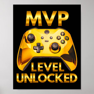 Póster Jugador De Videojuegos Nivel Mvp Desbloqueado Oro
