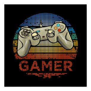 Póster Jugador de videojuegos retro para niños y niñas ad