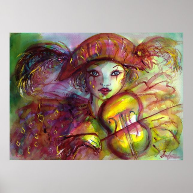 Póster JUGADOR DE VIOLÍN DE HARLEQUIN / Música de Carnava (Frente)