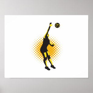 Póster Jugador de voleibol que clava la bola retra
