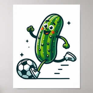 Póster Jugador Divertido de Pepino Pateando Pepinillo por
