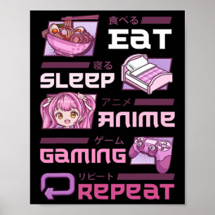 Póster Jugador Juegos De Video Divertidos Comer Dormir An